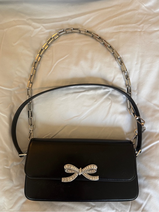 Self-Portrait Handbags - Self Portrait Black Crystal Bow Bag with Silver Chain